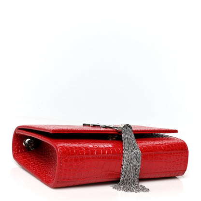 Saint Laurent Calfskin Crocodile Embossed Medium Classic Monogram Kate Tassel Satchel Red 4 of 9