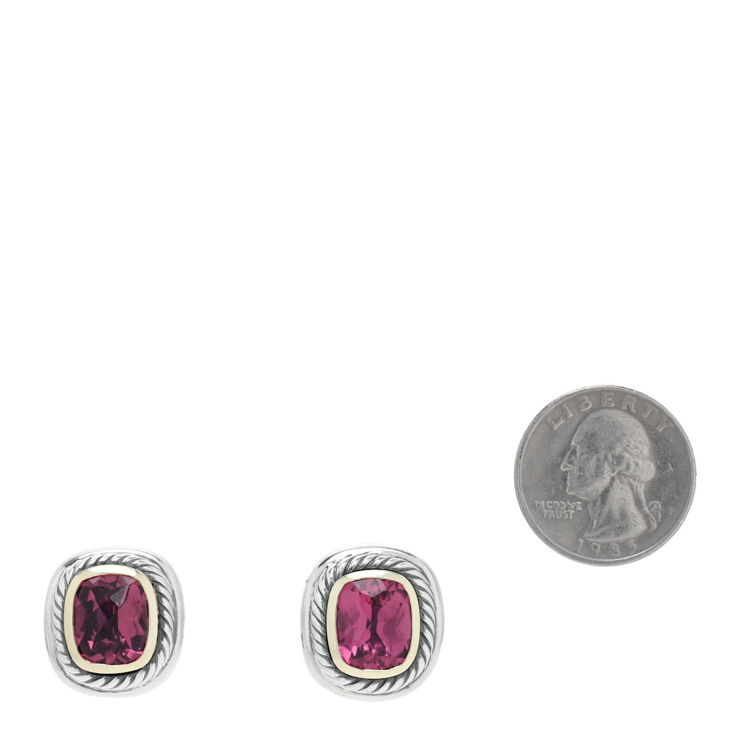 David Yurman Sterling Silver 14K Yellow Gold Pink Tourmaline Albion Earrings 2 of 4