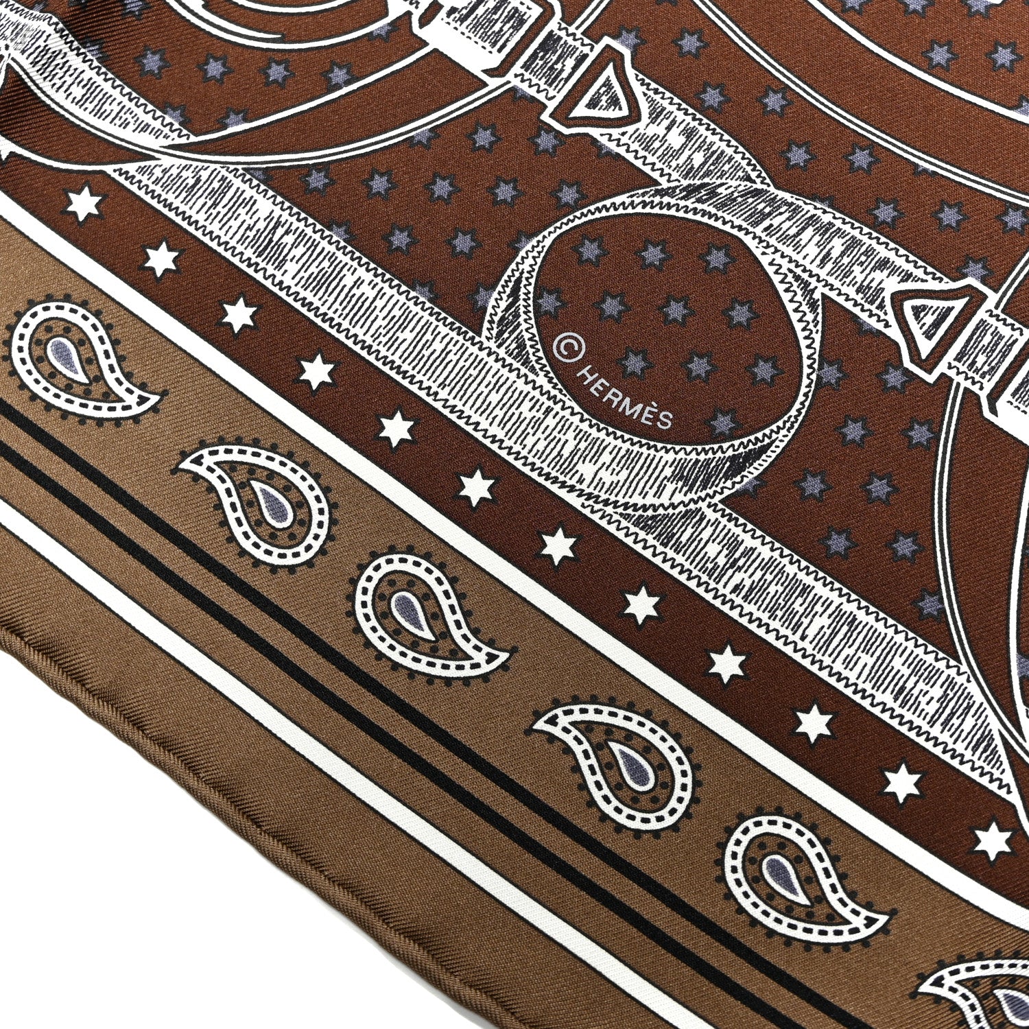 Hermes Silk Eperon D'Or Bandana Shawl 55 Etoupe Chocolate 1813528