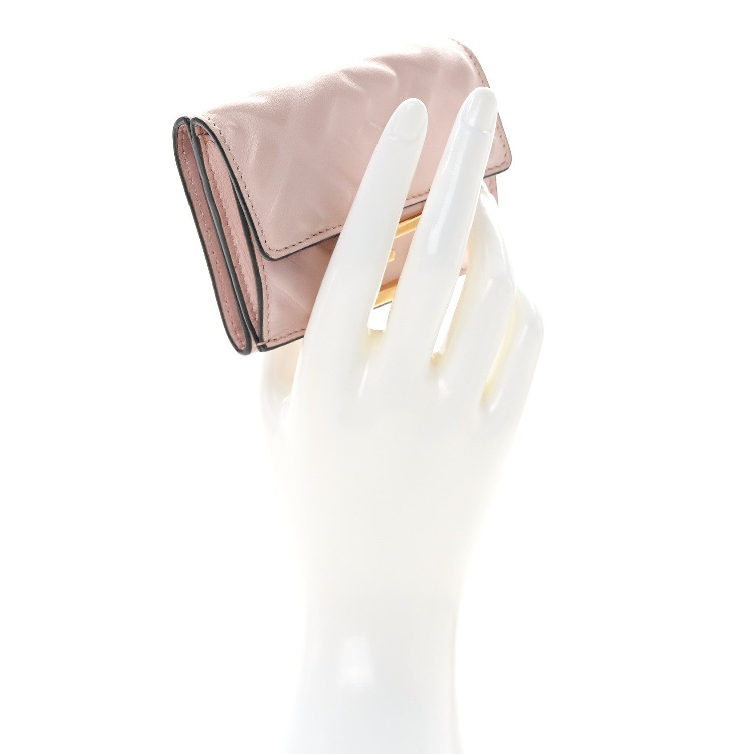 Fendi Nappa Matisse FF Diagonal Embossed Micro Tri-Fold Wallet Rosa Quarzo 2 of 10