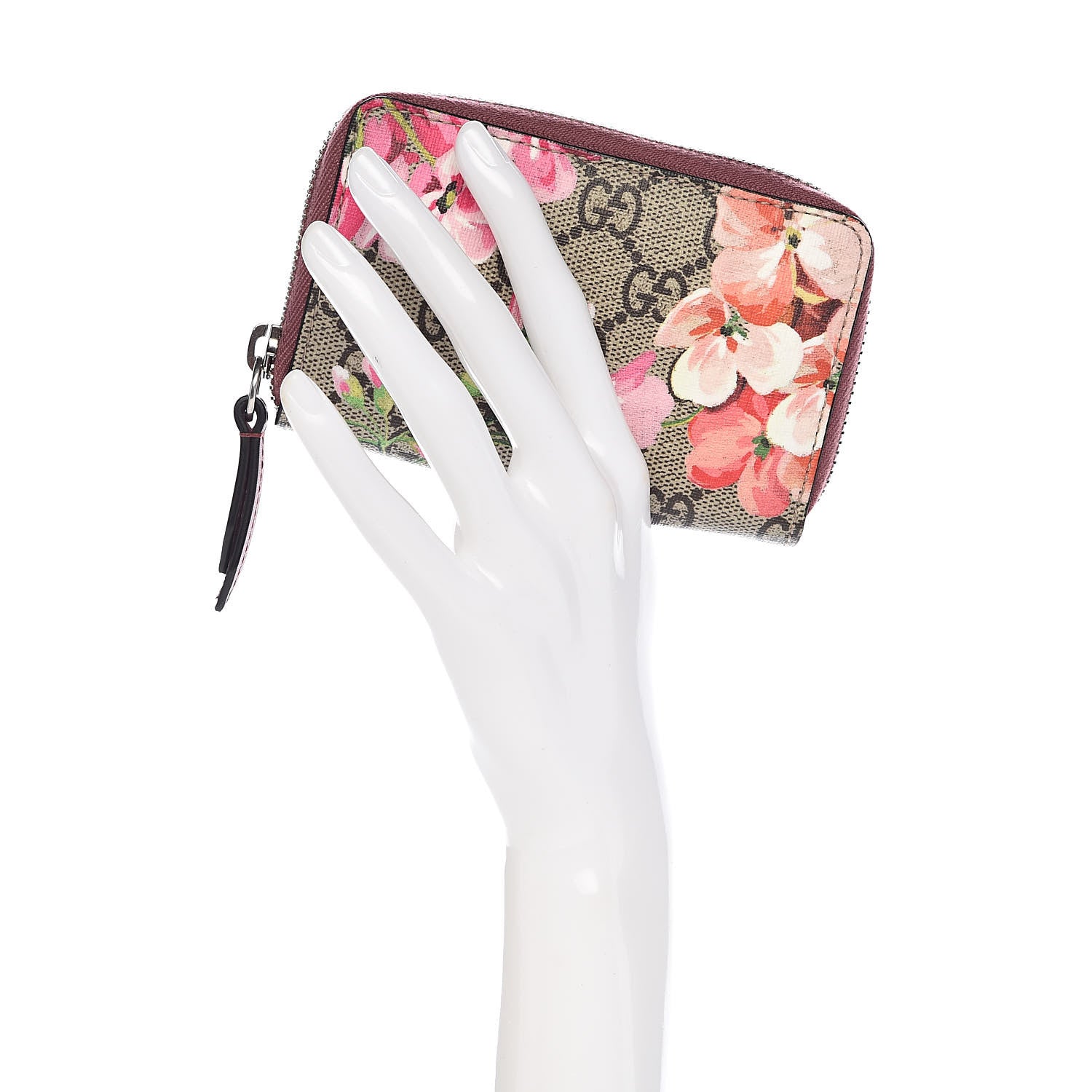 Gucci GG Supreme Monogram Blooms Zip Around Card Case Wallet Beige Multicolor Dry Rose 2 of 6