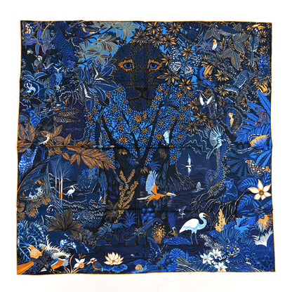 Hermes Silk Wild Singapore Scarf 90 Bleu Roy Gold Marine 2 of 4