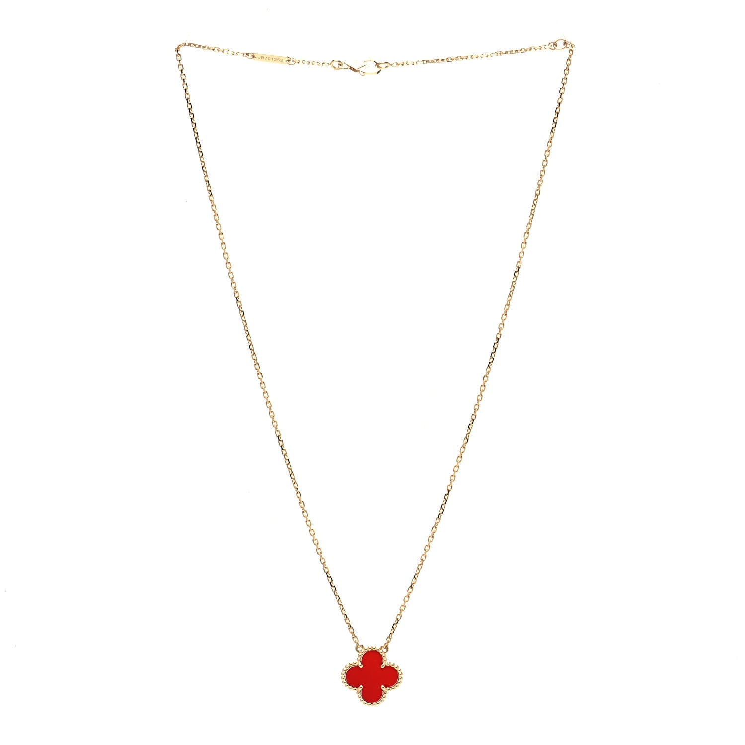 Van Cleef & Arpels 18K Yellow Gold Carnelian Vintage Alhambra Pendant Necklace 3 of 7