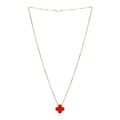 Van Cleef & Arpels 18K Yellow Gold Carnelian Vintage Alhambra Pendant Necklace 3 of 7