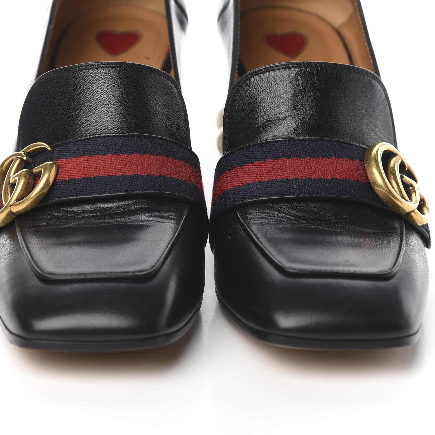 Gucci Malaga Kid Web Pearl Embellished Peyton 75mm Loafer Pumps 37 Black 12 of 13