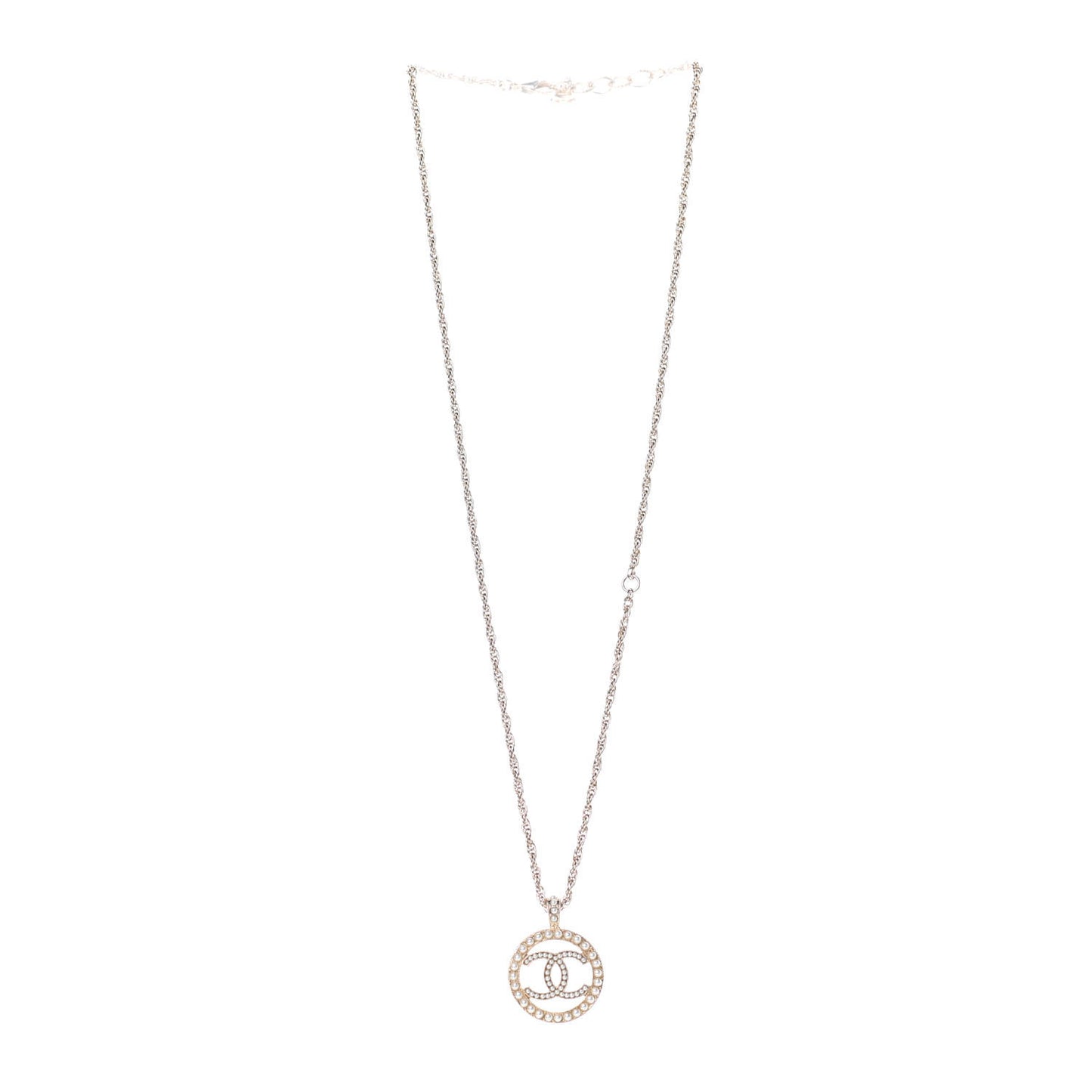 Pearl CC Round Pendant Necklace Gold
