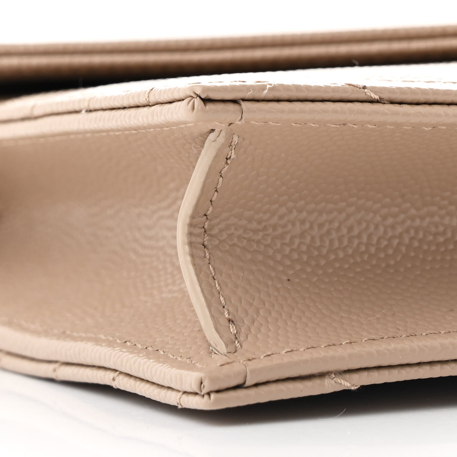 Saint Laurent Grain De Poudre Matelasse Chevron Monogram Envelope Chain Wallet Dark Beige 10 of 11