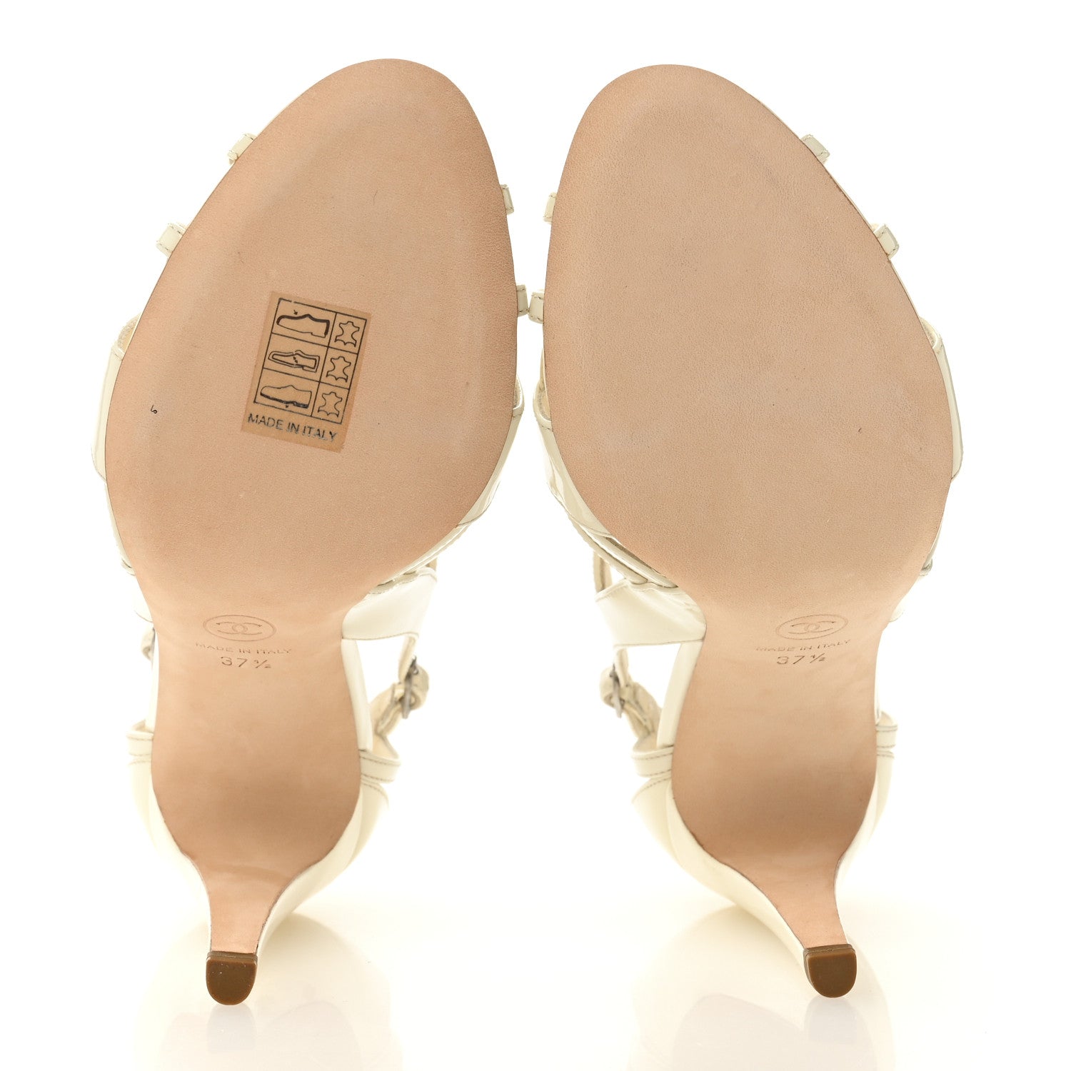 Chanel Patent Cut Out Ankle Strap Sandals 37.5 White 6 of 10