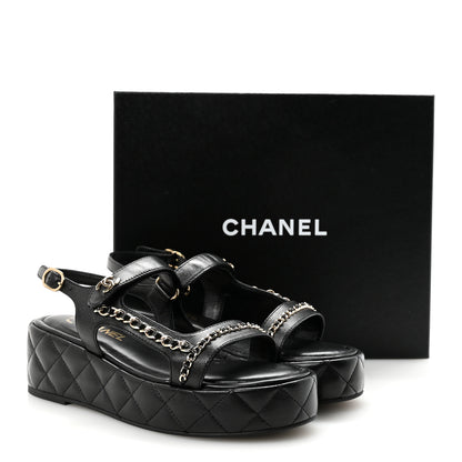 Chanel Lambskin Quilted Chain CC Platform Sandals 38.5 Black 10 of 10