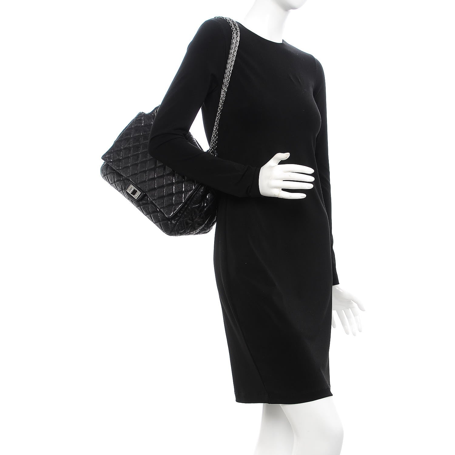 Chanel Metallic Aged Calfskin Quilted Reissue 2.55 Accordion Flap Black 2 of 16