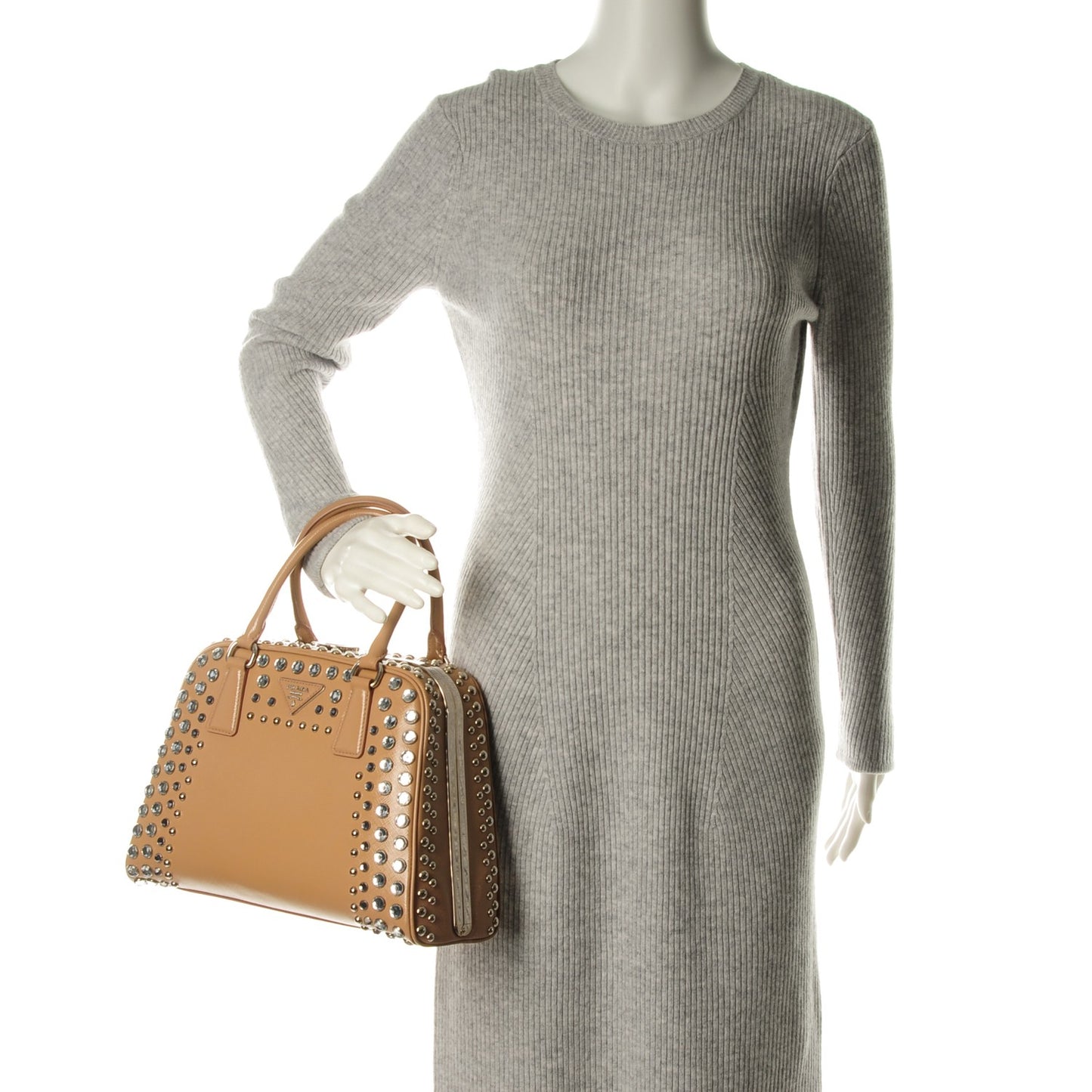 Saffiano Vernice Crystal Pyramid Bag Cammeo