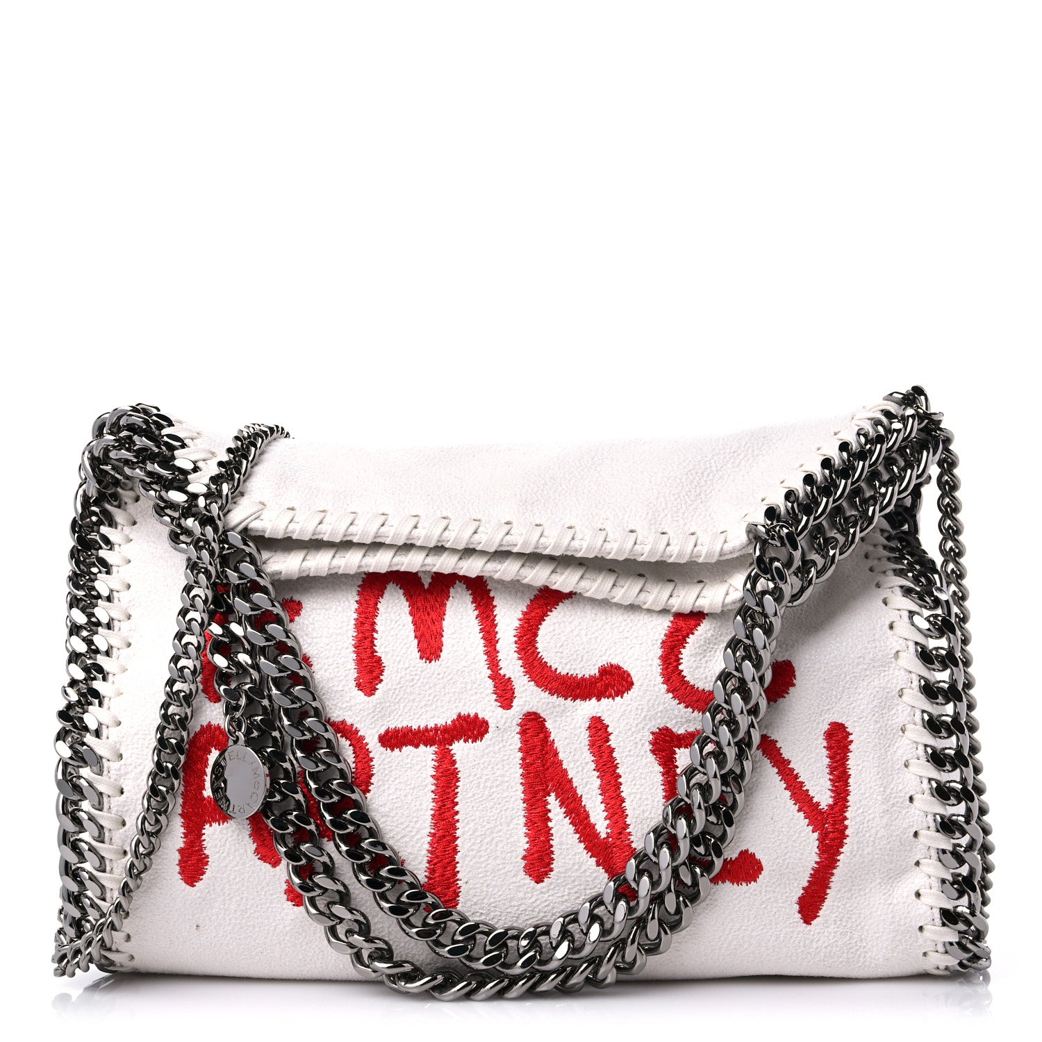 Stella McCartney X ED CURTIS Shaggy Deer Logo Embroidered Mini Falabella Fold Over Tote White 1 of 9