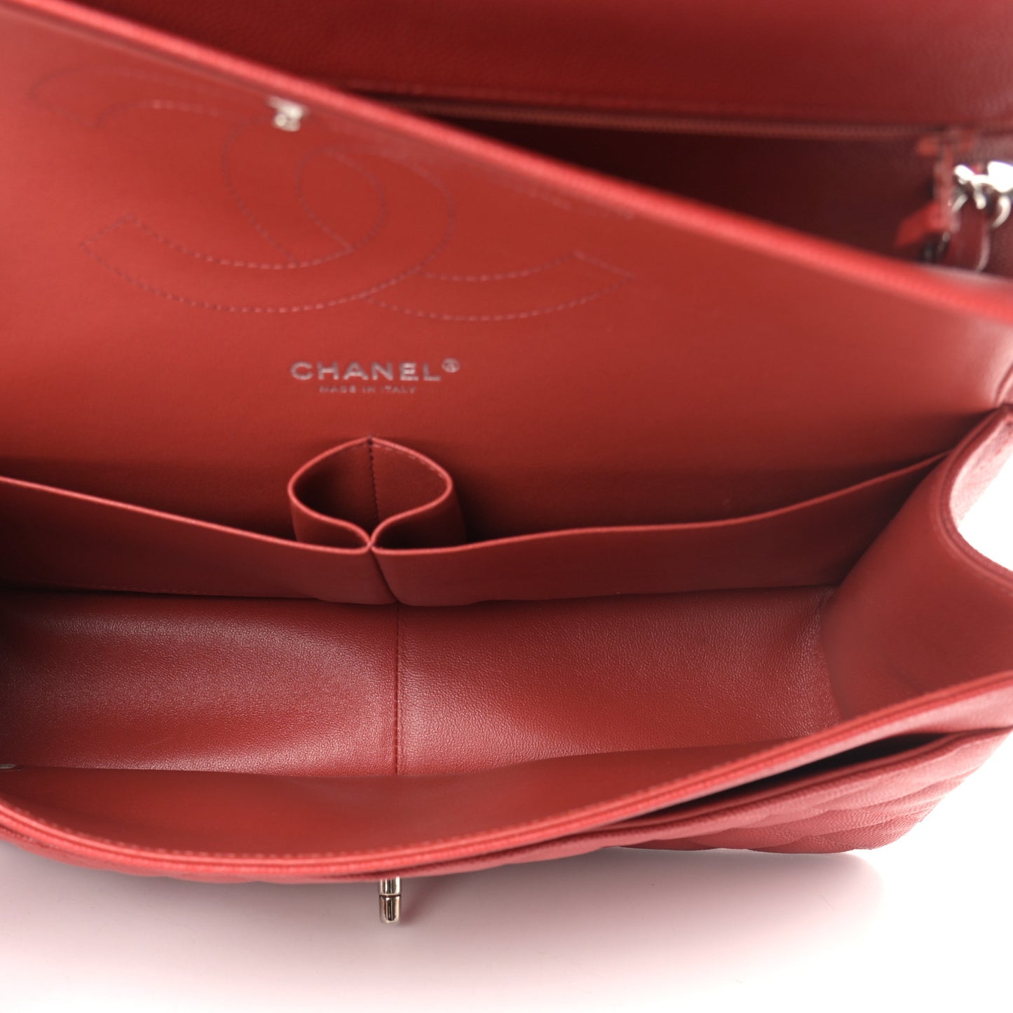 Caviar Quilted Jumbo Double Flap Red