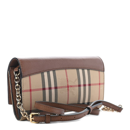 Burberry Calfskin Horseferry Check Henley Wallet On Chain Tan 3 of 14