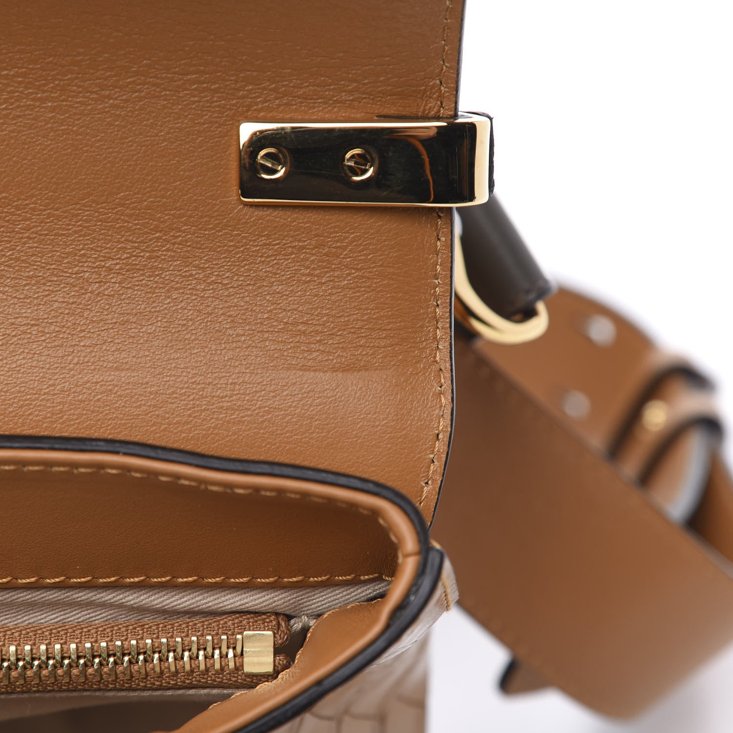 Chloe Calfskin Crocodile Embossed Small C Double Carry Autumnal Brown 7 of 9