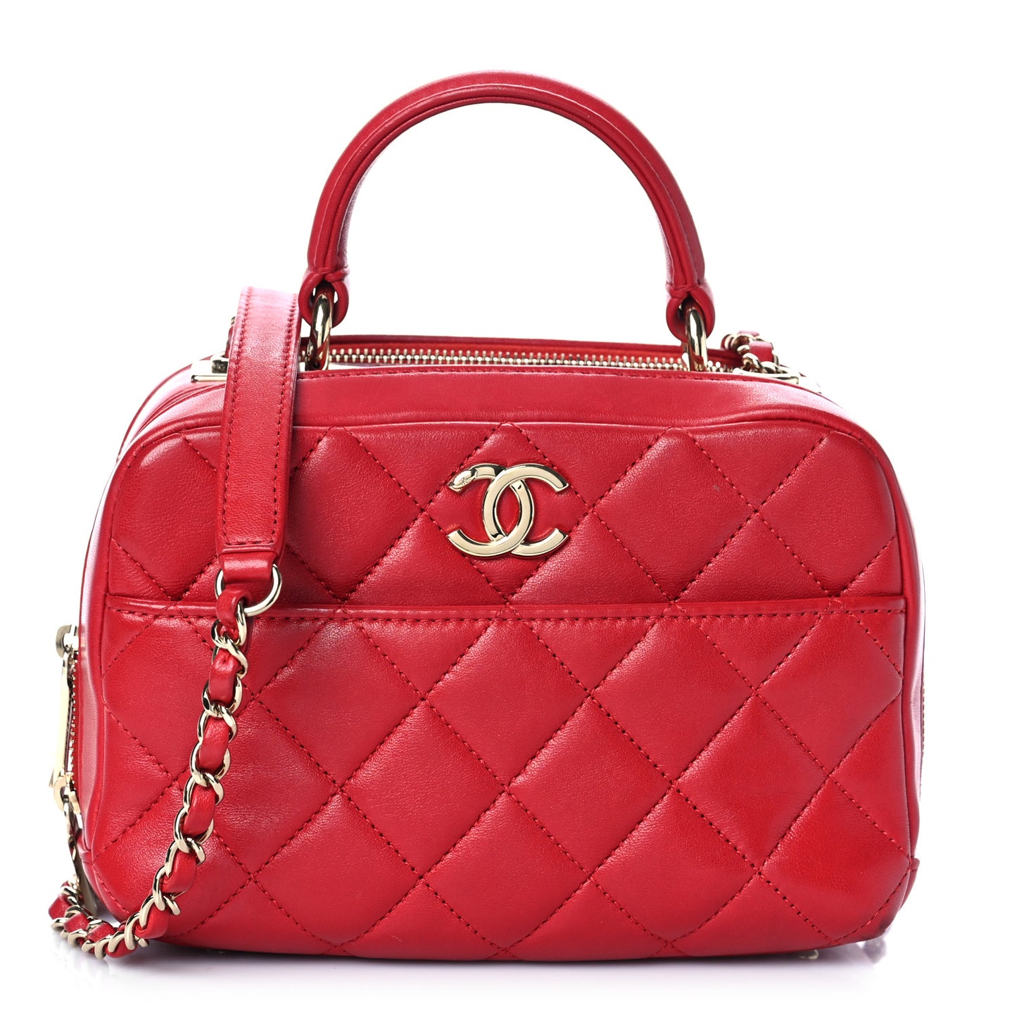 Lambskin Quilted Small Trendy CC Bowling Bag Red