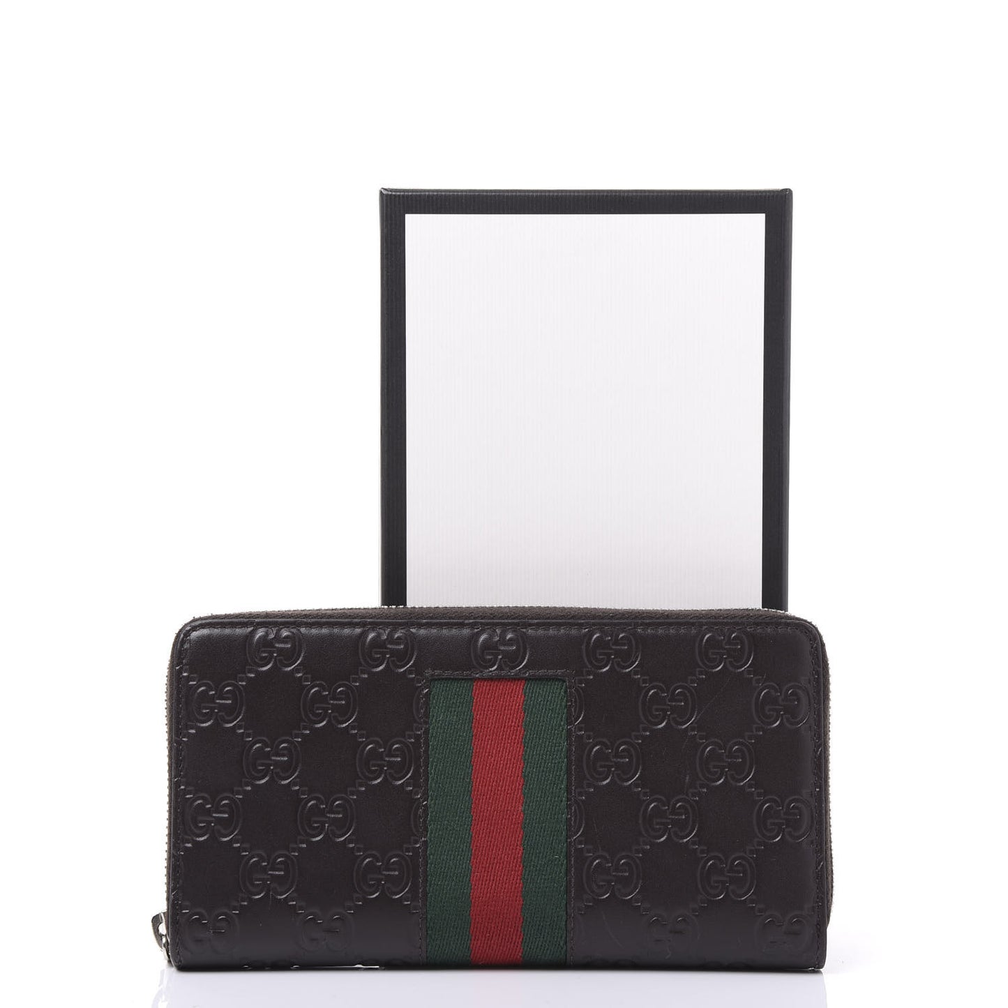 Guccissima Web Zip Around Wallet Dark Brown