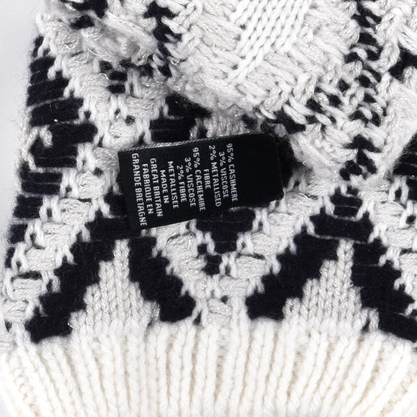 Cashmere Blend CC Fingerless Gloves Beige White Black