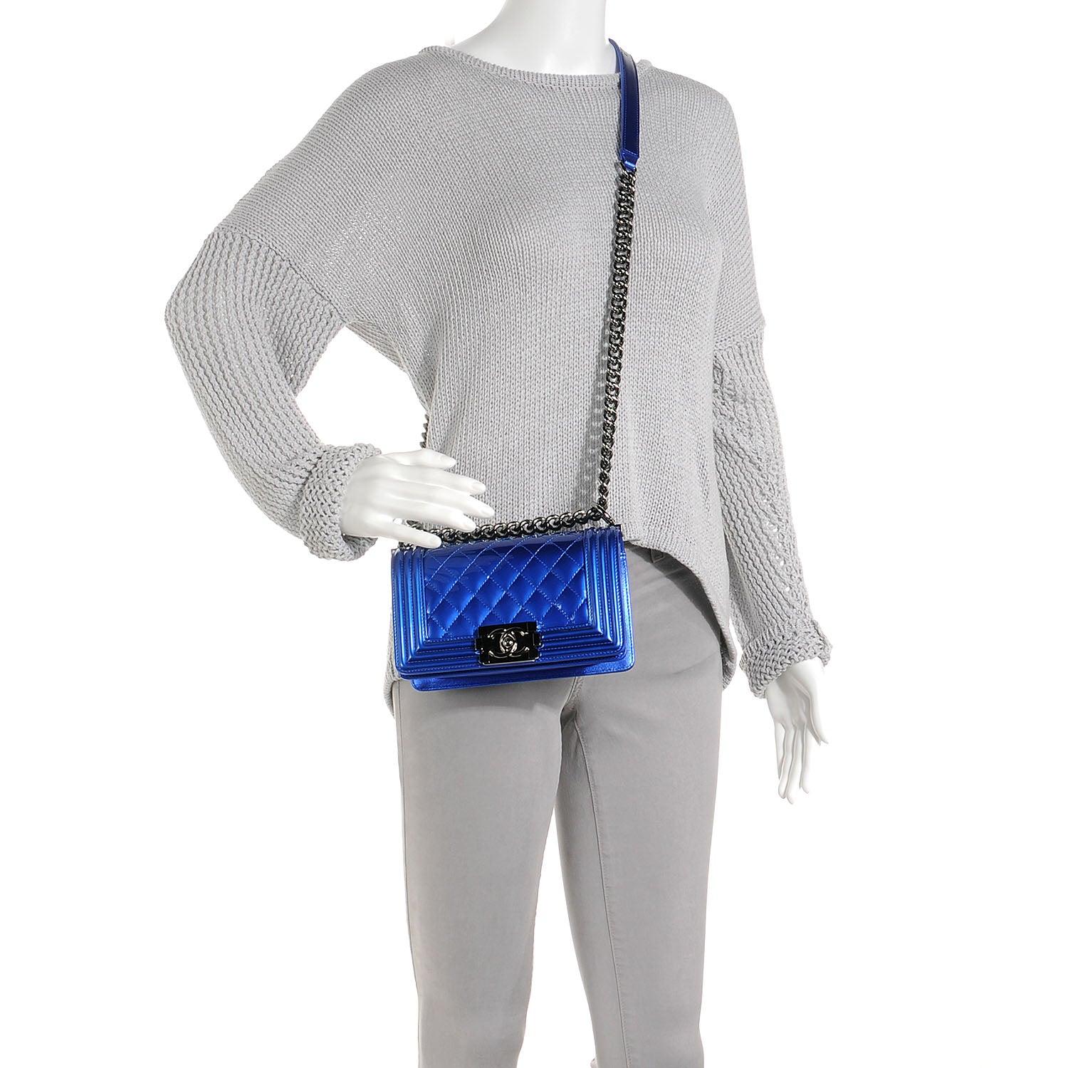Chanel Patent Metallic Small Boy Flap Blue 2 of 9