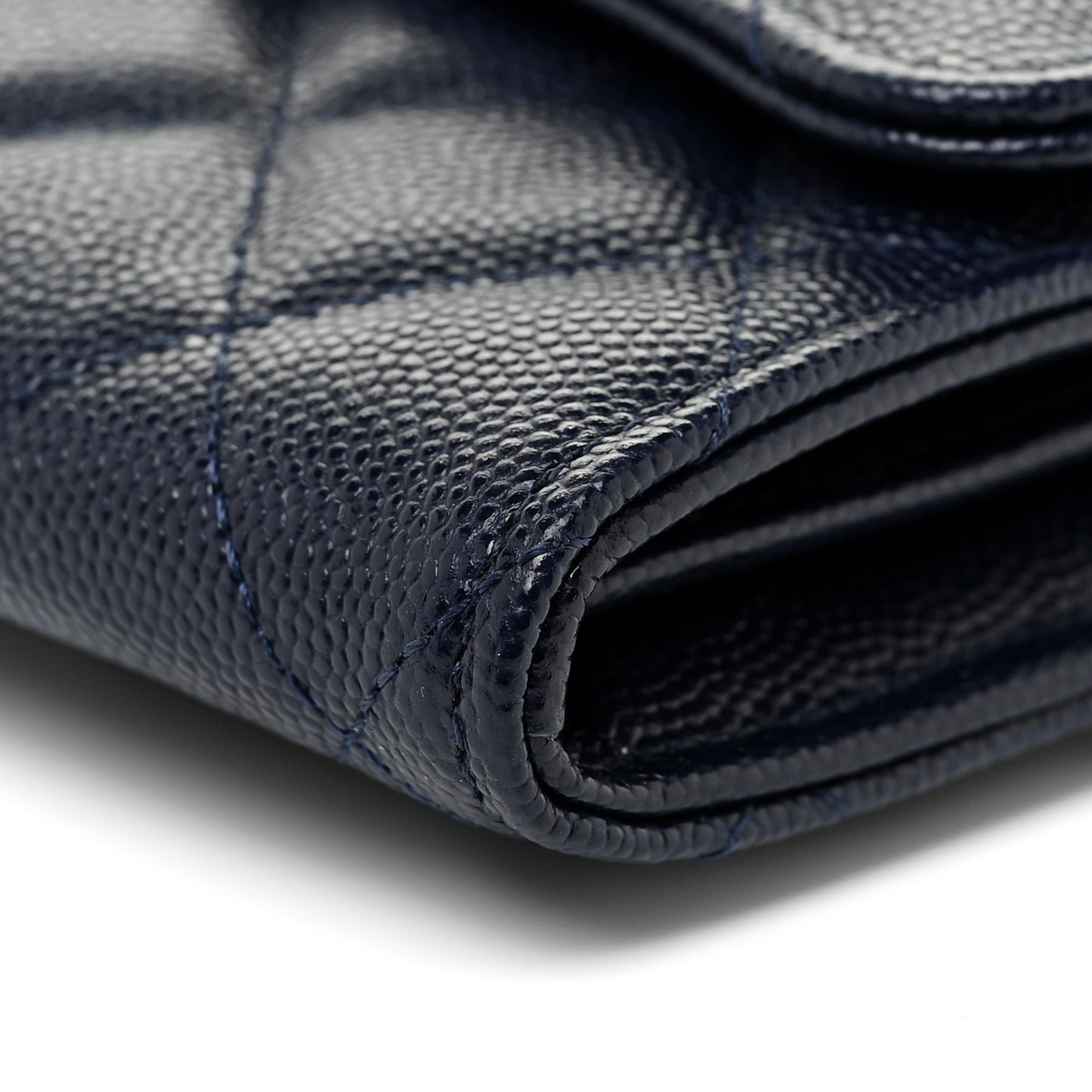Caviar Quilted Large Gusset Flap Wallet Navy