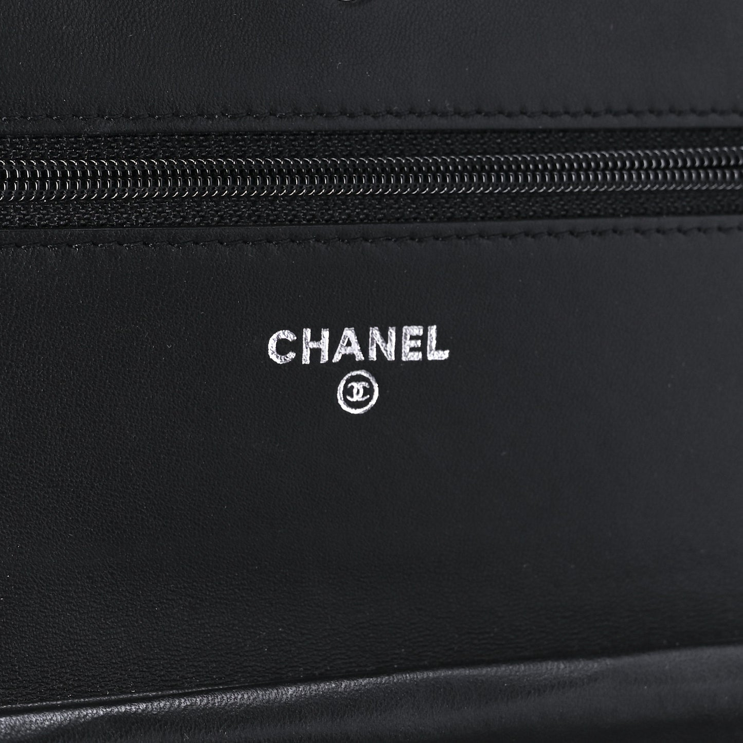 Lambskin Camellia Embossed Wallet on Chain WOC Black