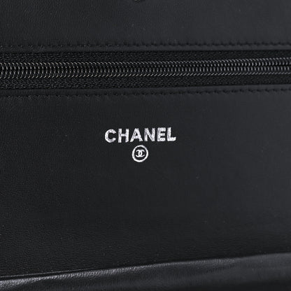 Chanel Lambskin Camellia Embossed Wallet on Chain WOC Black 6 of 12