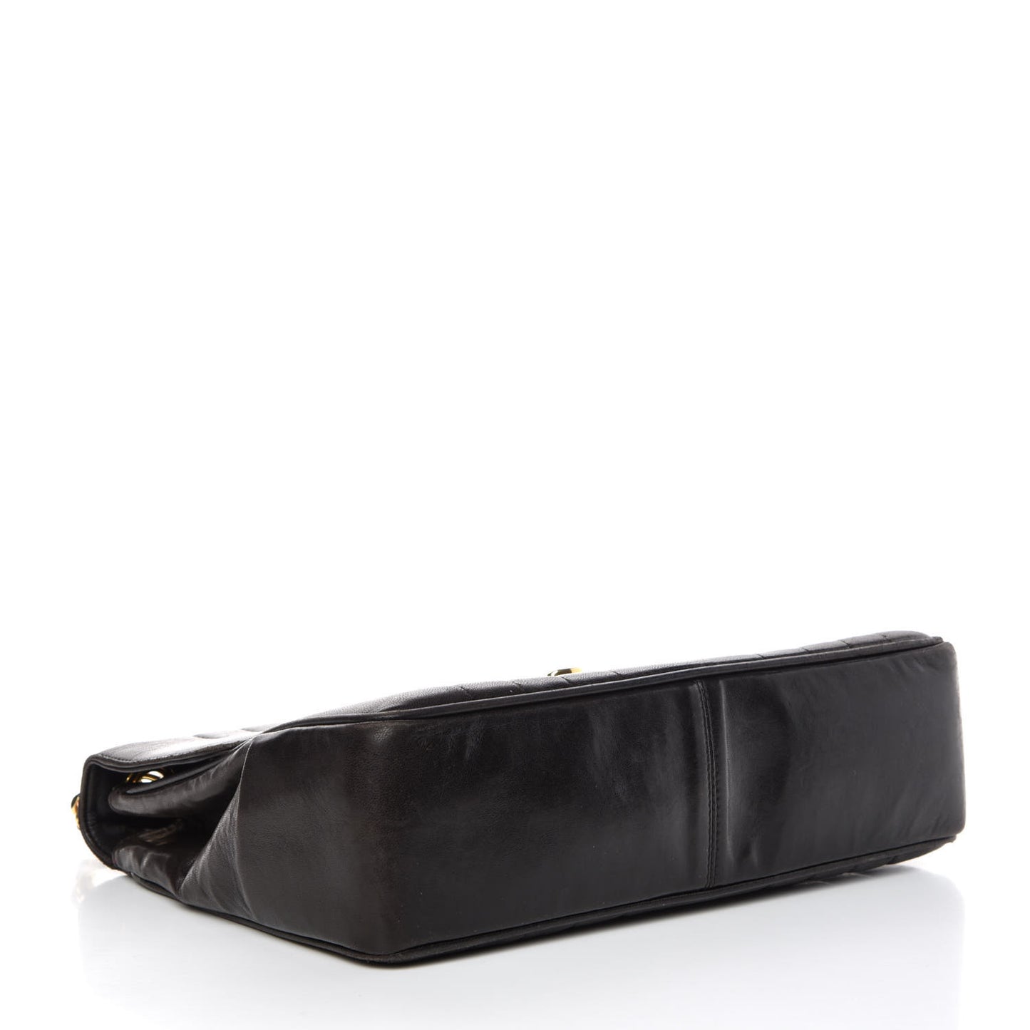 Lambskin Vertical Quilt Jumbo Single Flap Black