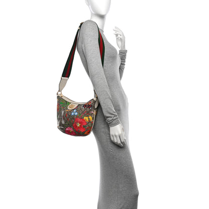 Gucci GG Supreme Monogram Flora Web Small Ophidia Half Moon Hobo White 2 of 14