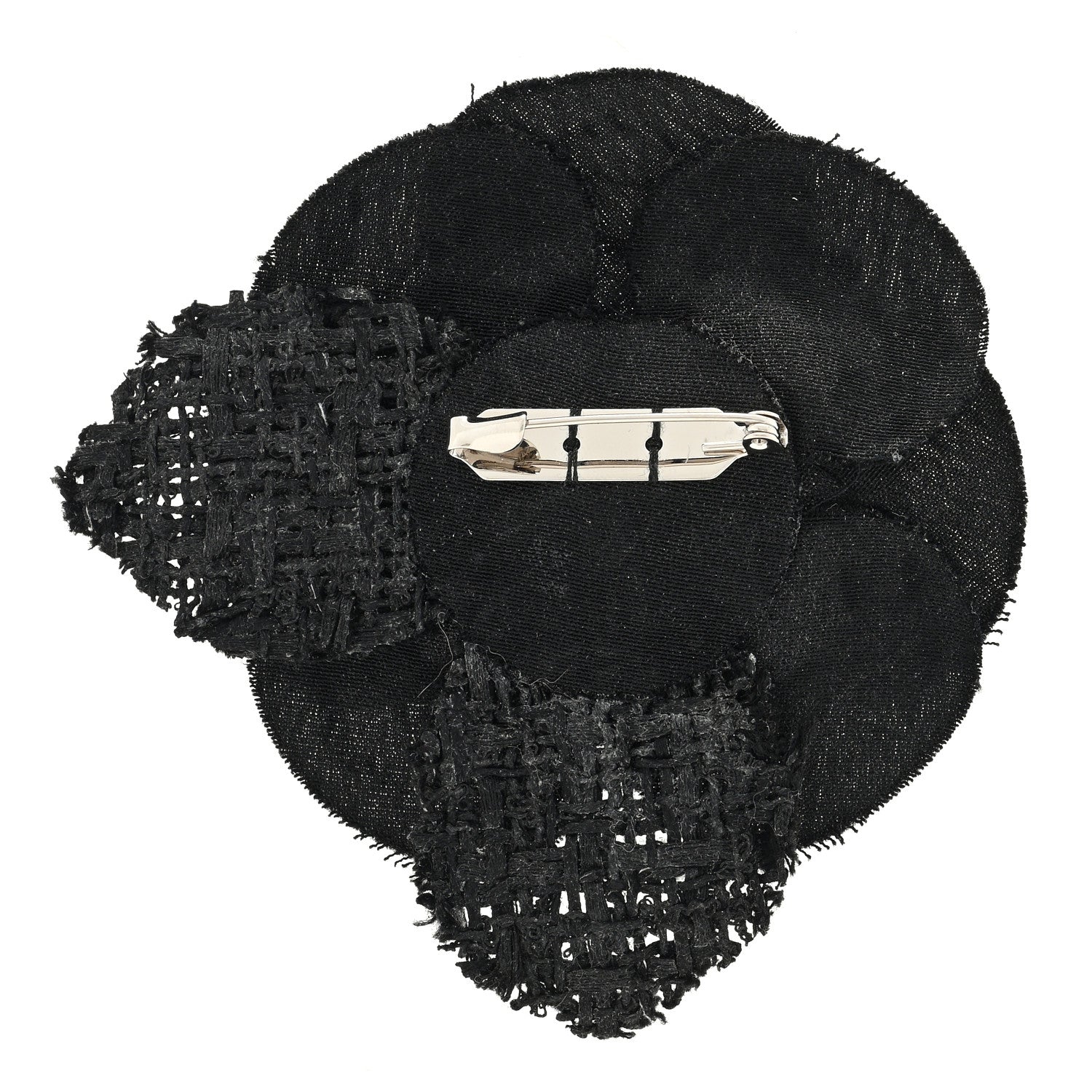 Chanel Tweed Fabric Camellia Pin Brooch Black 3 of 3