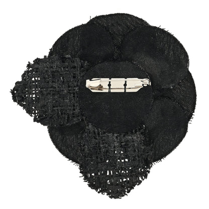 Chanel Tweed Fabric Camellia Pin Brooch Black 3 of 3