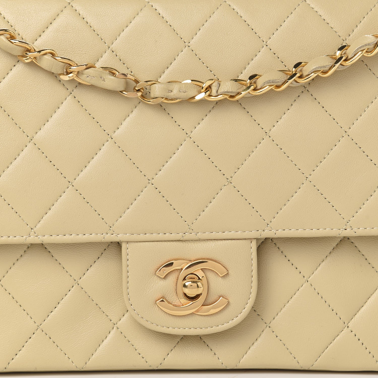 Chanel Lambskin Quilted Medium Double Flap Beige 15 of 16