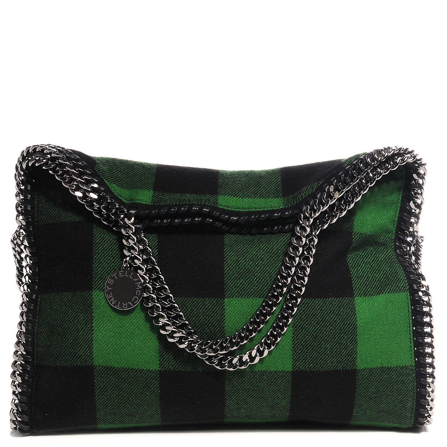Wool Plaid Falabella Fold Over Tote Vert