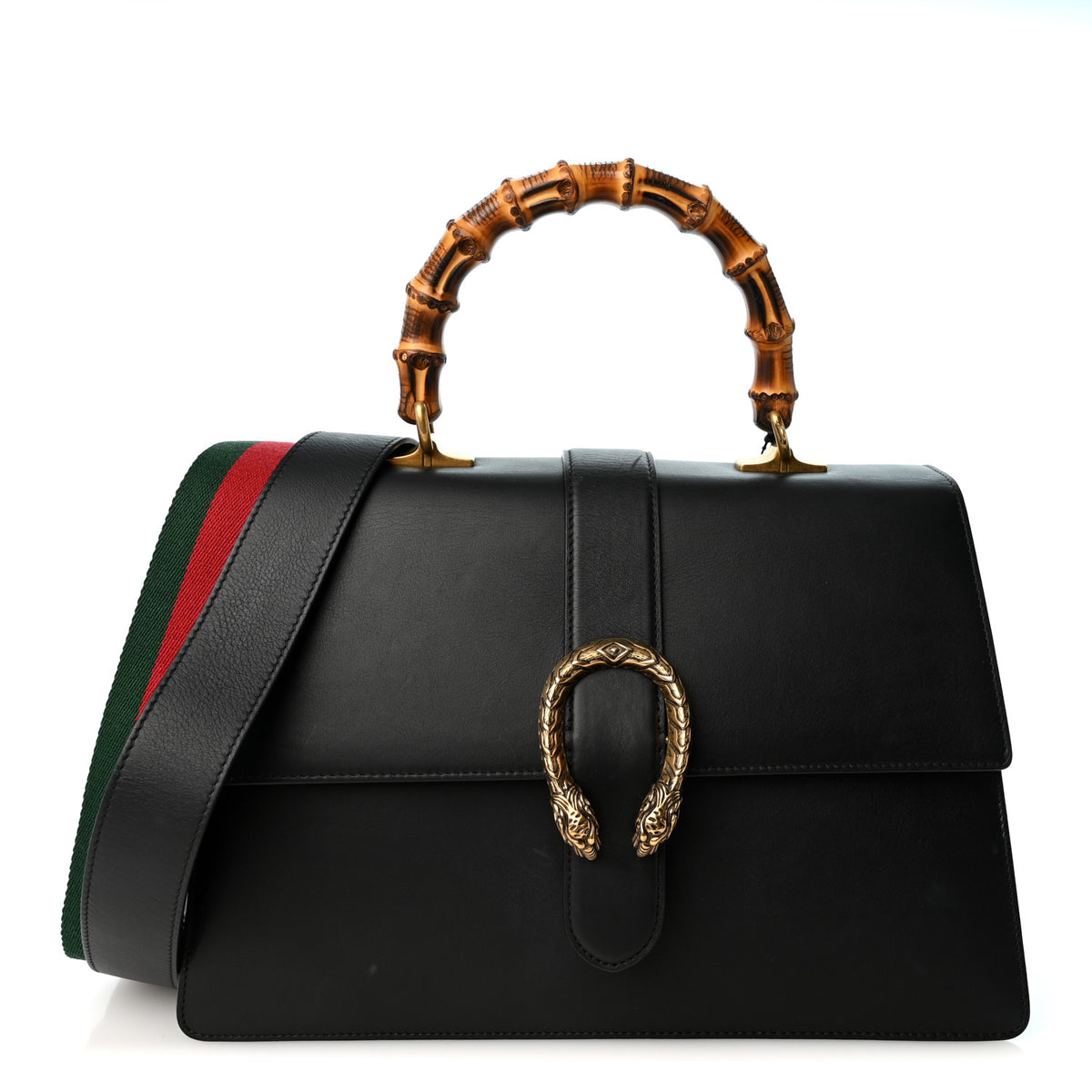 Moon Calfskin Web Large Dionysus Bamboo Top Handle Bag Black