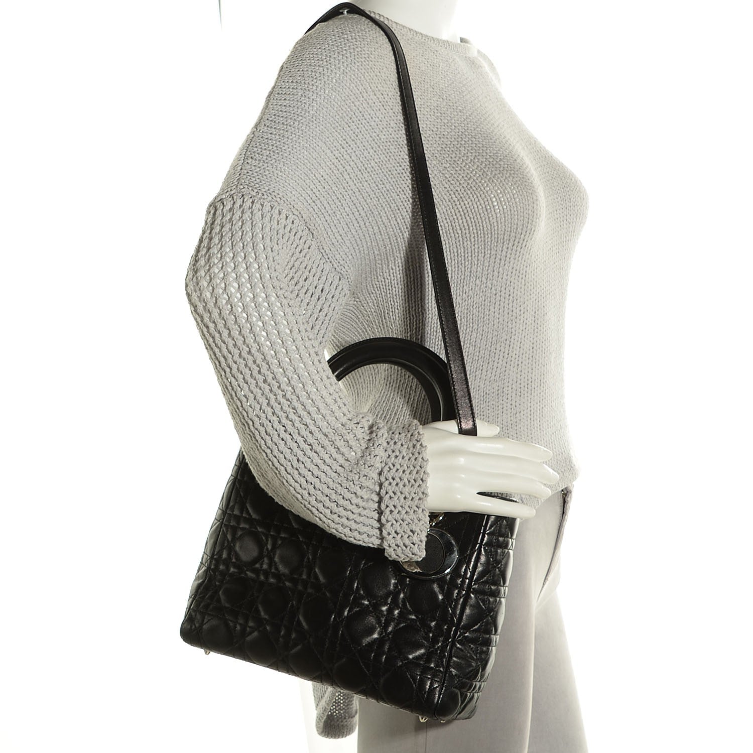 Christian Dior Lambskin Cannage Medium Lady Dior Black 2 of 9