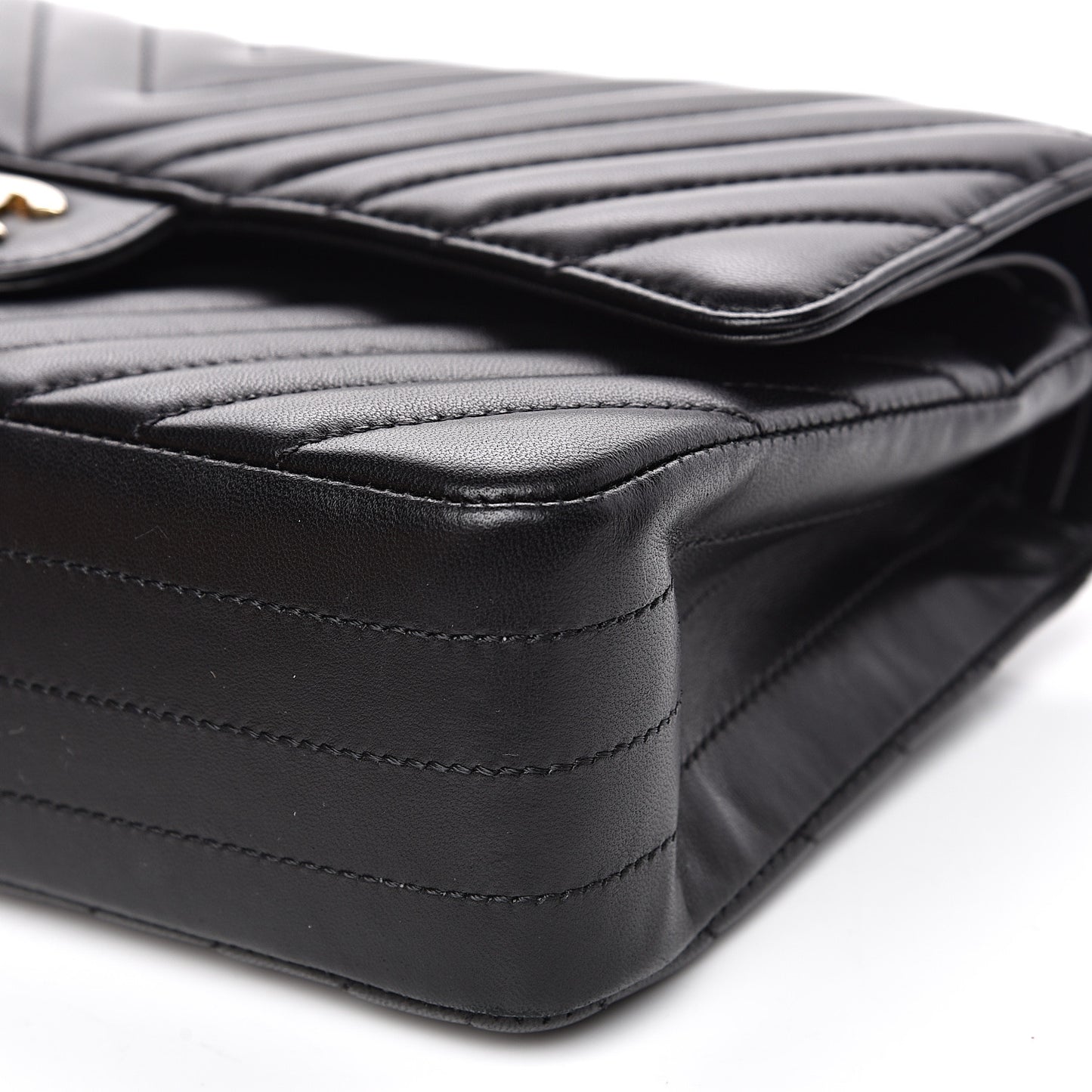 Lambskin Chevron Quilted Medium Double Flap Black
