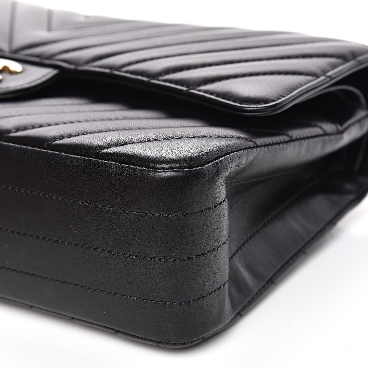 Chanel Lambskin Chevron Quilted Medium Double Flap Black 10 of 13