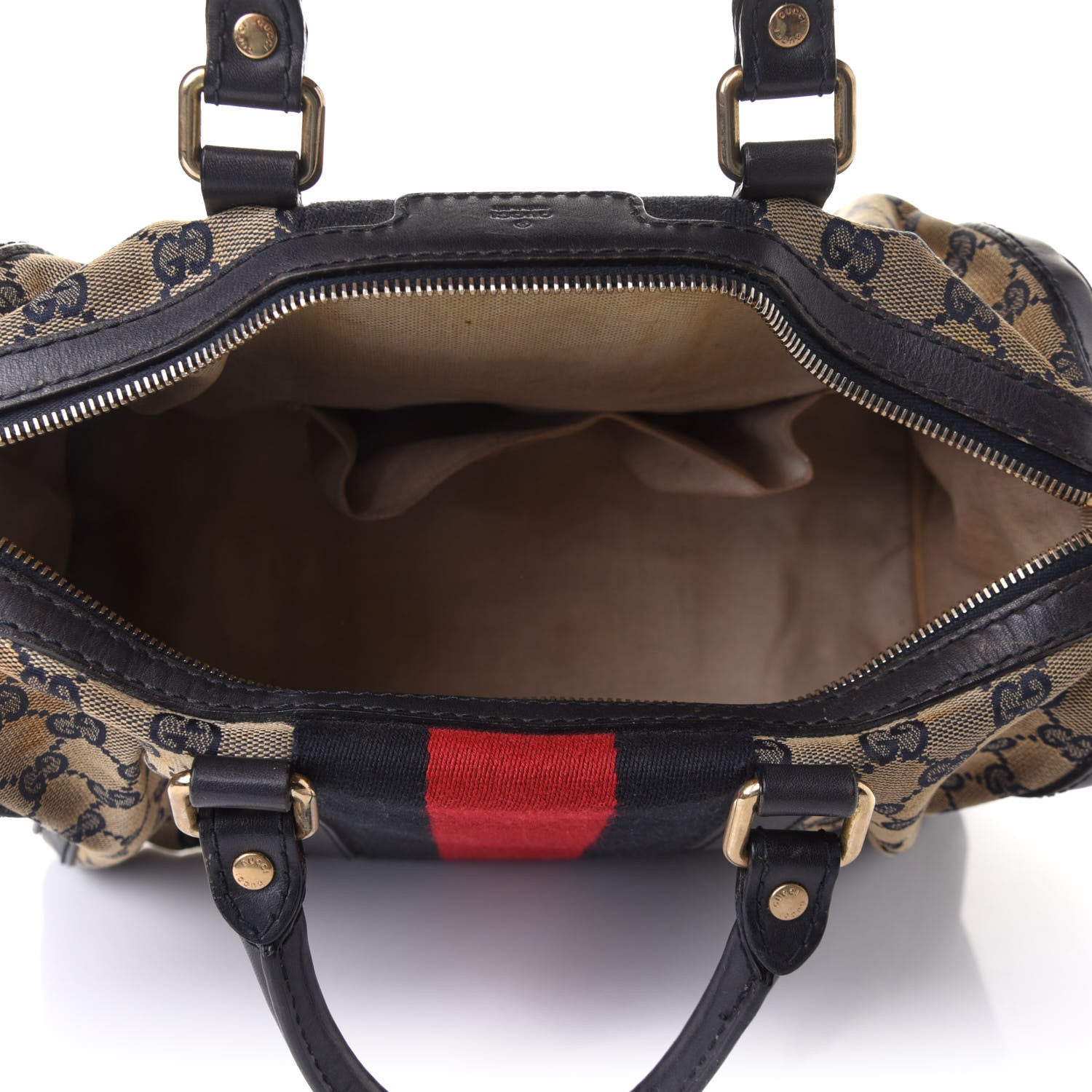 Gucci Monogram Selleria Calfskin Vintage Web Medium Boston Beige Blue 5 of 18
