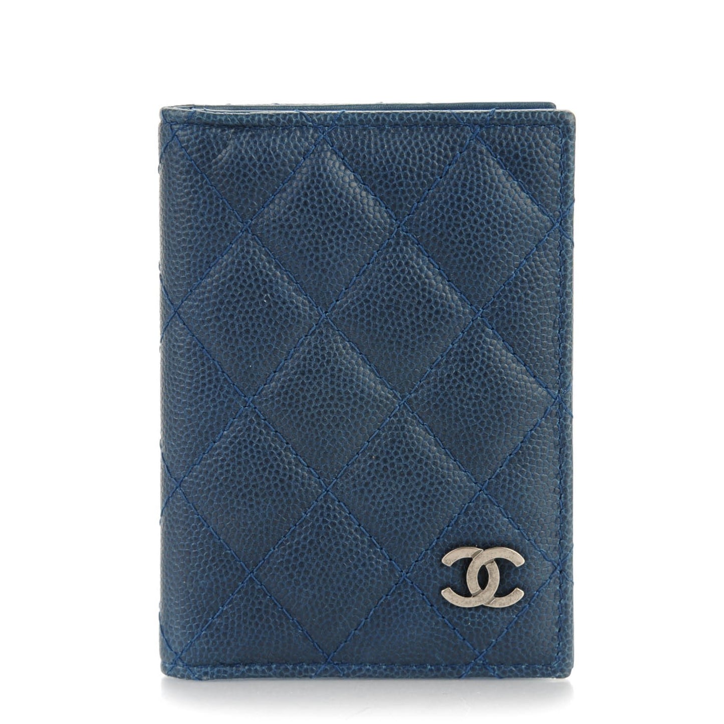 Caviar Quilted Card Holder Wallet Blue