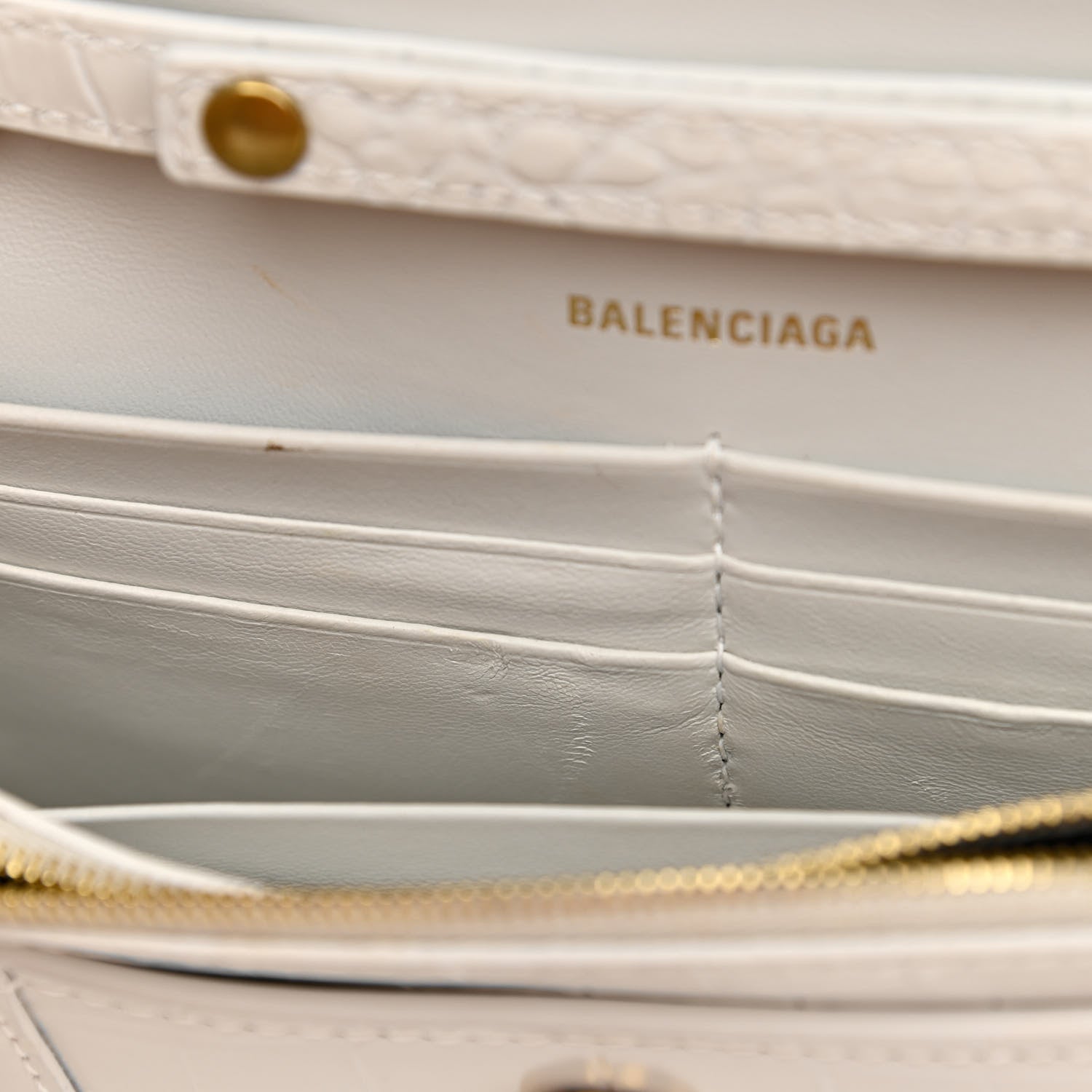 Balenciaga Shiny Calfskin Crocodile Embossed Hourglass Chain Bag White 14 of 15