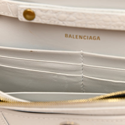 Balenciaga Shiny Calfskin Crocodile Embossed Hourglass Chain Bag White 14 of 15