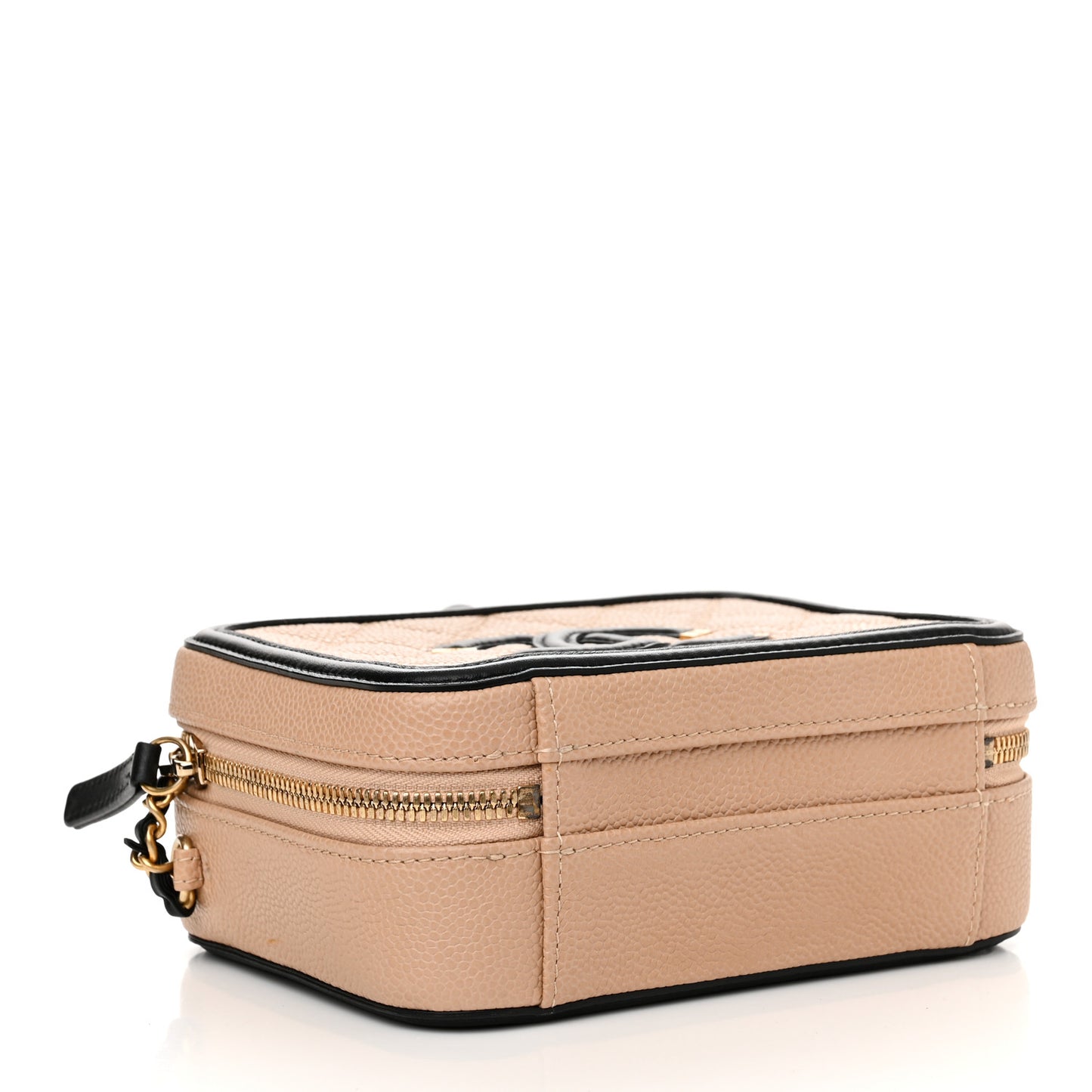 Caviar Quilted Small CC Filigree Vanity Case Beige Black