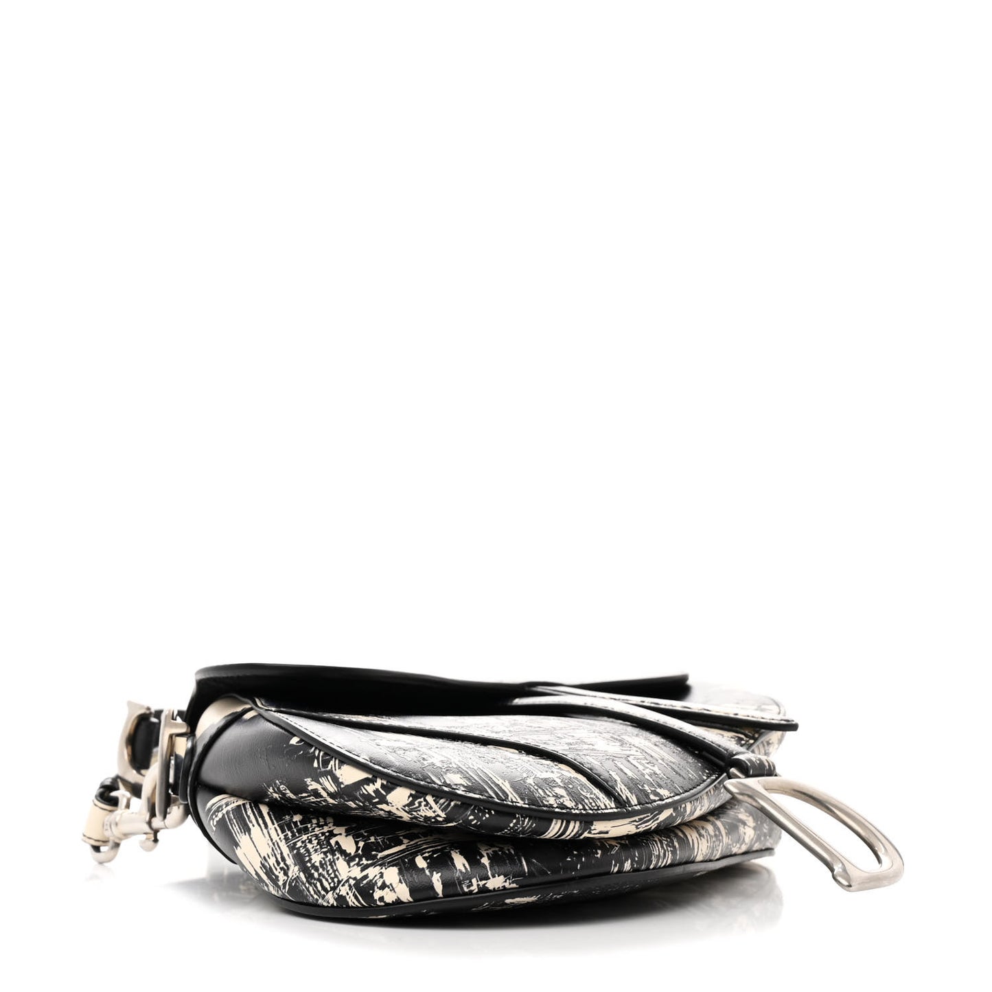 Calfskin New York Printed Saddle Bag With Strap Black White