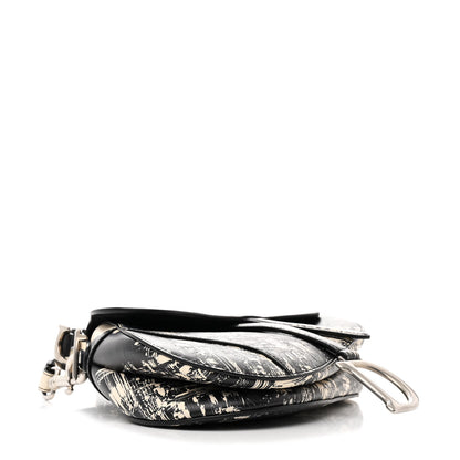 Christian Dior Calfskin New York Printed Saddle Bag With Strap Black White 4 of 10