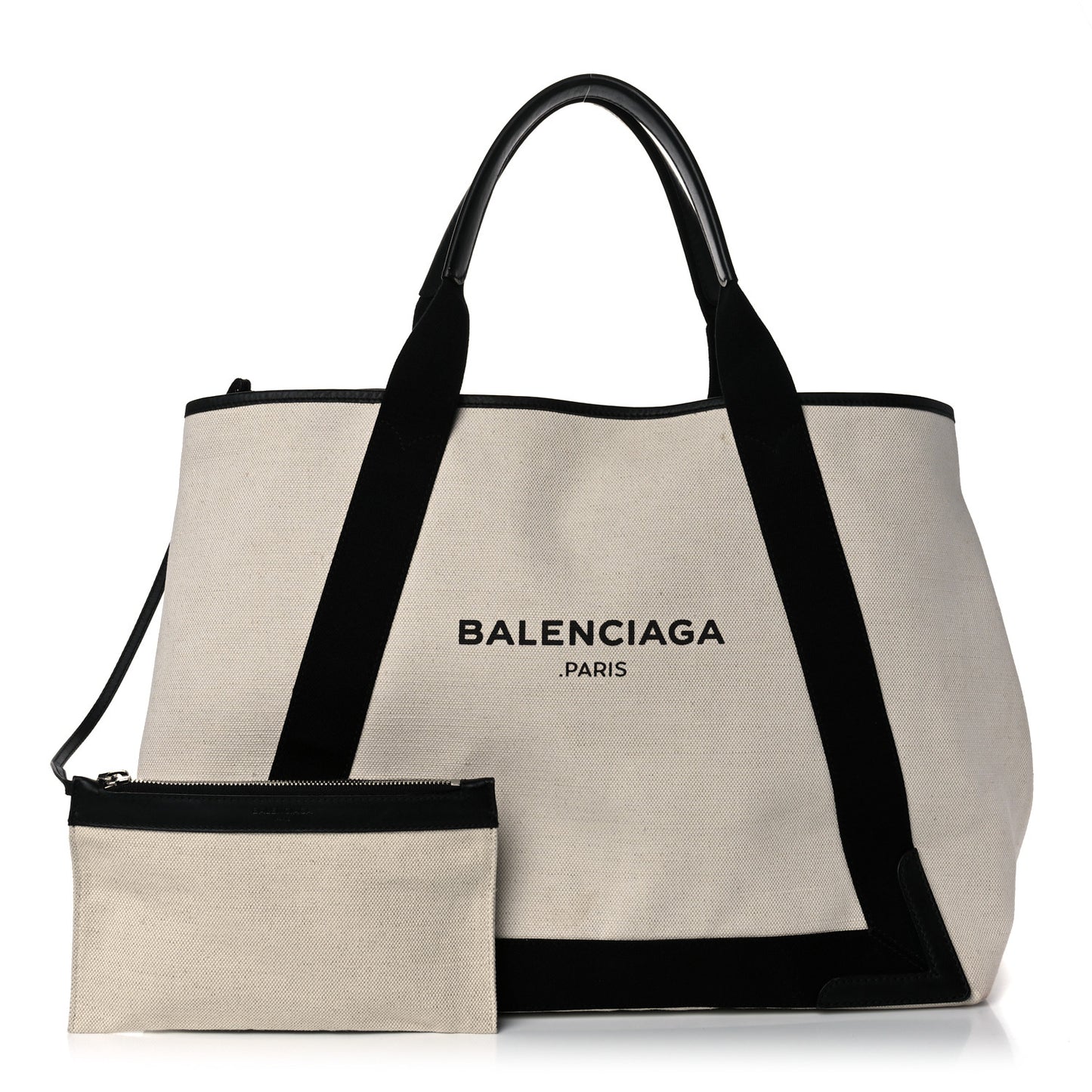 Cotton Canvas Calfskin M Navy Cabas Natural Black