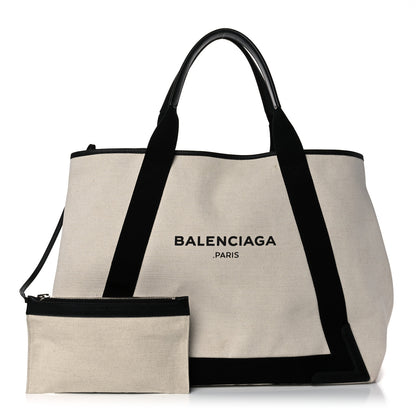 Balenciaga Cotton Canvas Calfskin M Navy Cabas Natural Black 1 of 16
