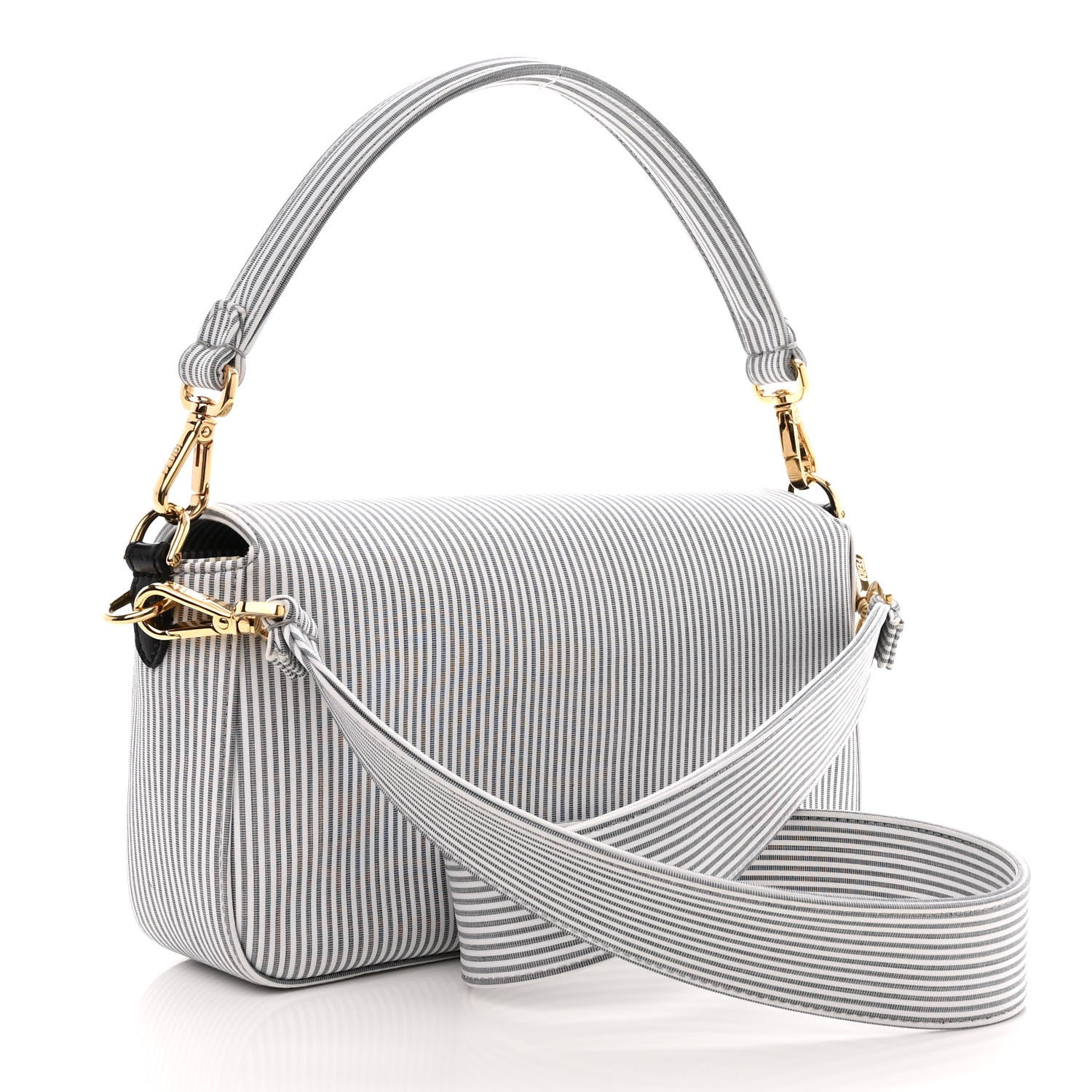 Fendi Cotton Cuoio Bretagna Striped Baguette Grigio White Black 3 of 12