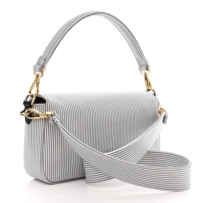 Fendi Cotton Cuoio Bretagna Striped Baguette Grigio White Black 3 of 12