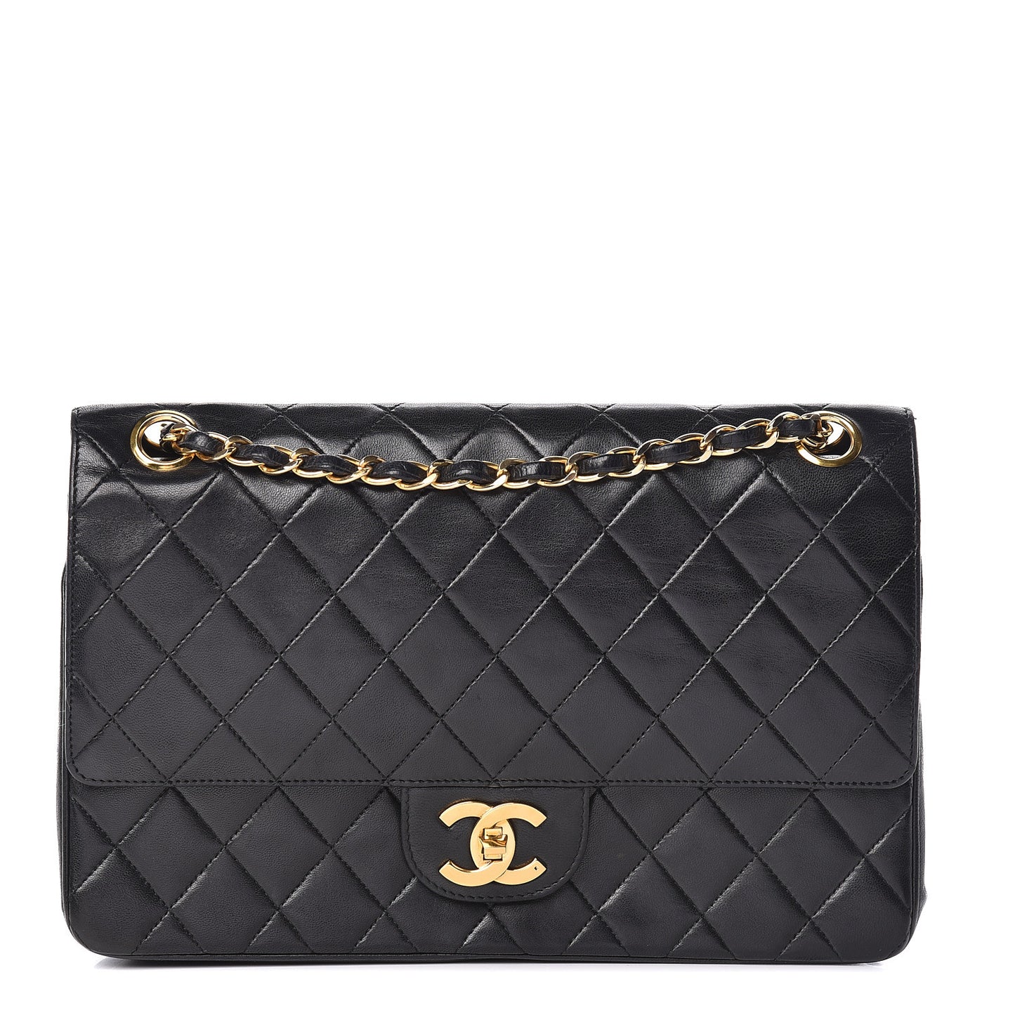 Lambskin Quilted Medium Double Flap Black