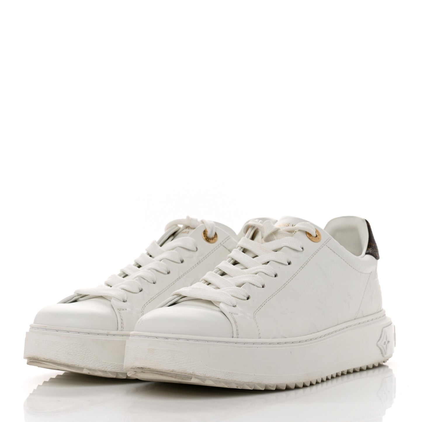 Lambskin Embossed Monogram Time Out Sneakers 39.5 White