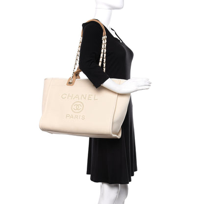 Chanel Canvas Pearl Medium Deauville Tote Ecru Beige 2 of 10